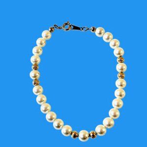 Avon Bracelet White Pearl and Gold Beads Vintage 80's Costume Faux Jewelry 7"